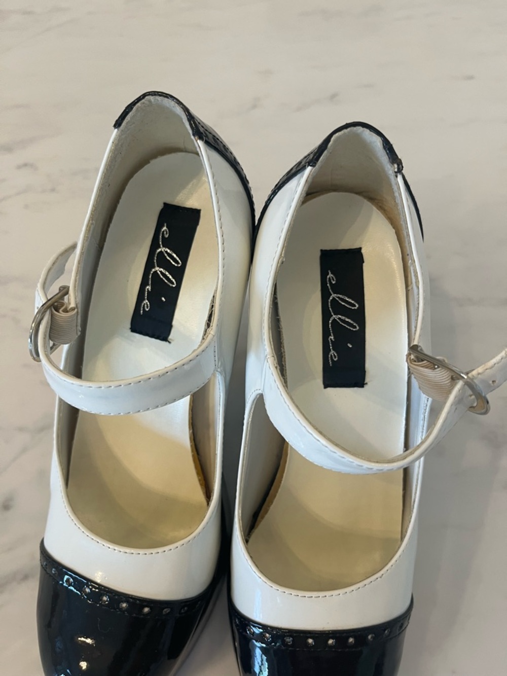 Ellie Black and White Mary Jane Platform Heels - Picture 3 of 6